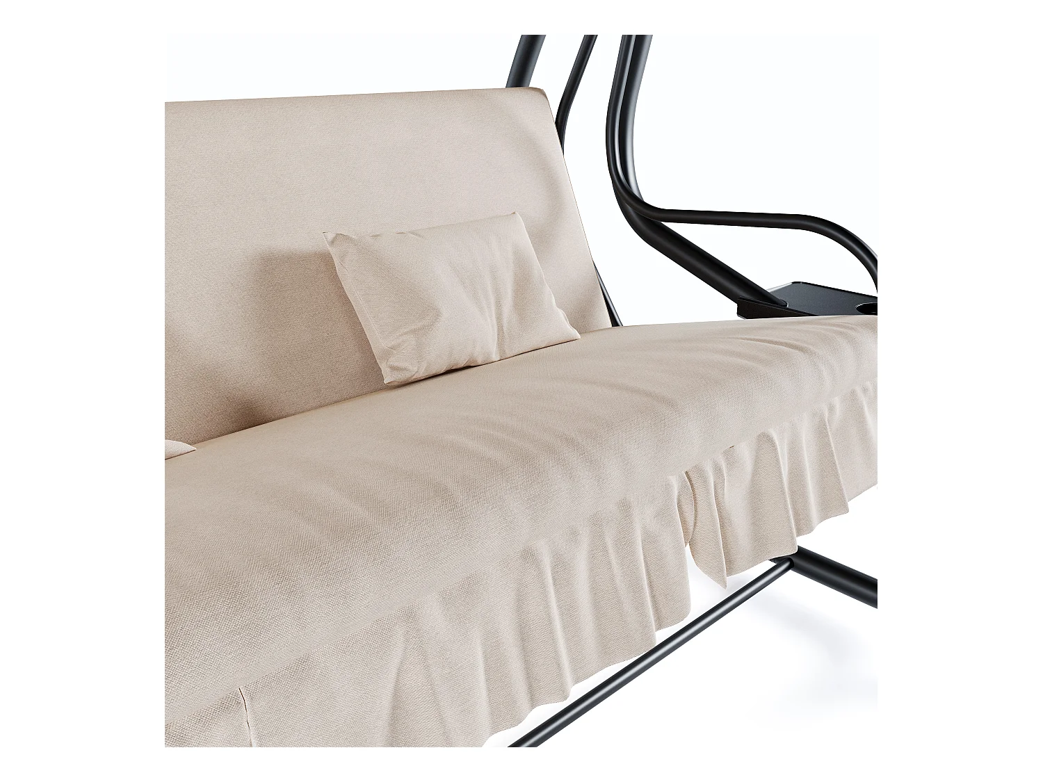 Dondolo 3 Posti Reclinabile Tettuccio Parasole Regolabile Cuscini Imbottiti Diventa Letto Struttura Robusta In Acciaio 200 x 120 x 160 cm Beige