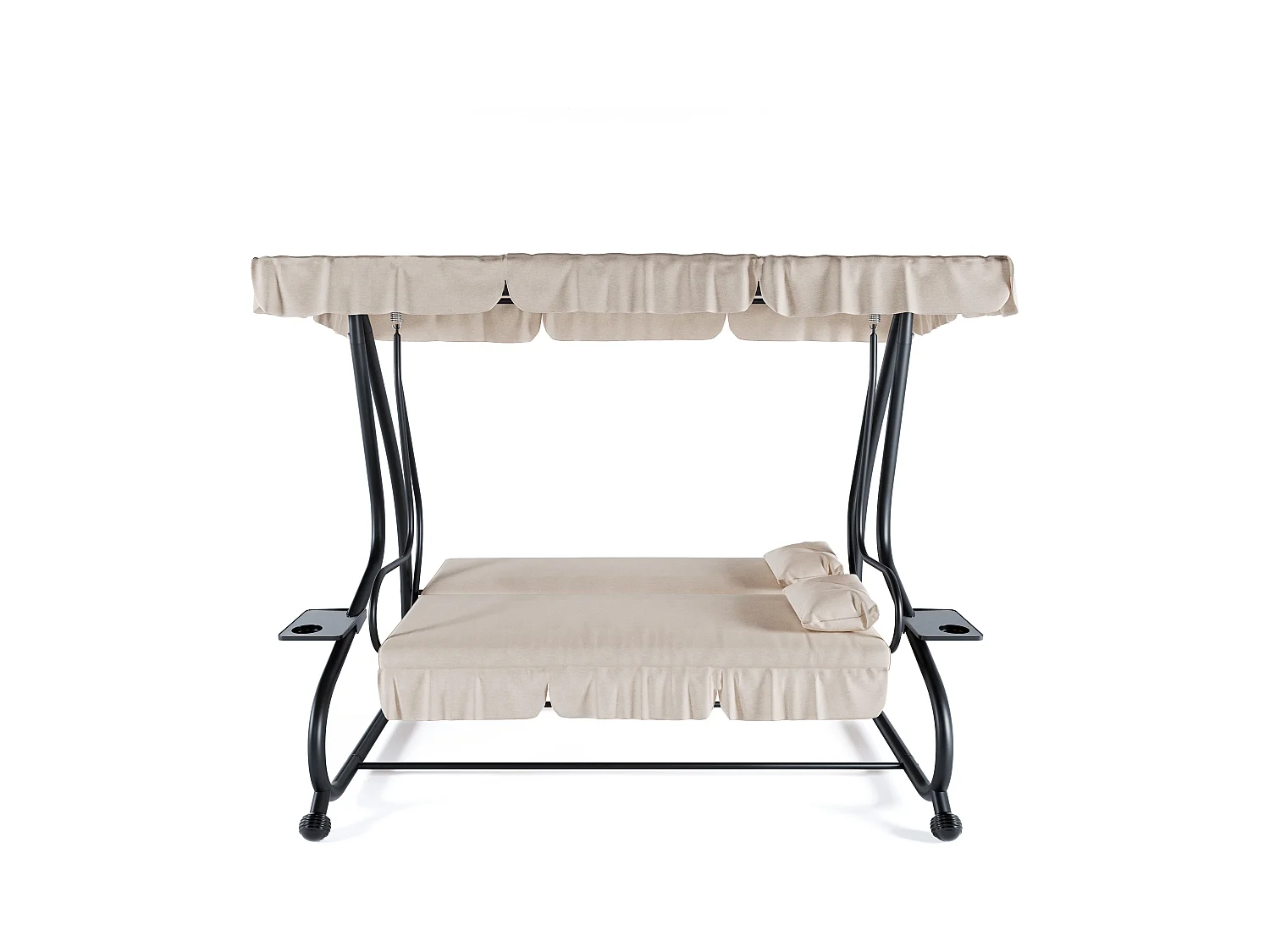 Dondolo 3 Posti Reclinabile Tettuccio Parasole Regolabile Cuscini Imbottiti Diventa Letto Struttura Robusta In Acciaio 200 x 120 x 160 cm Beige