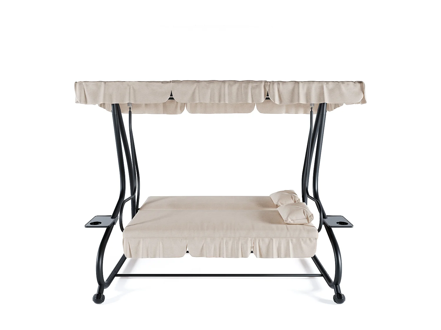 Dondolo 3 Posti Reclinabile Tettuccio Parasole Regolabile Cuscini Imbottiti Diventa Letto Struttura Robusta In Acciaio 200 x 120 x 160 cm Beige