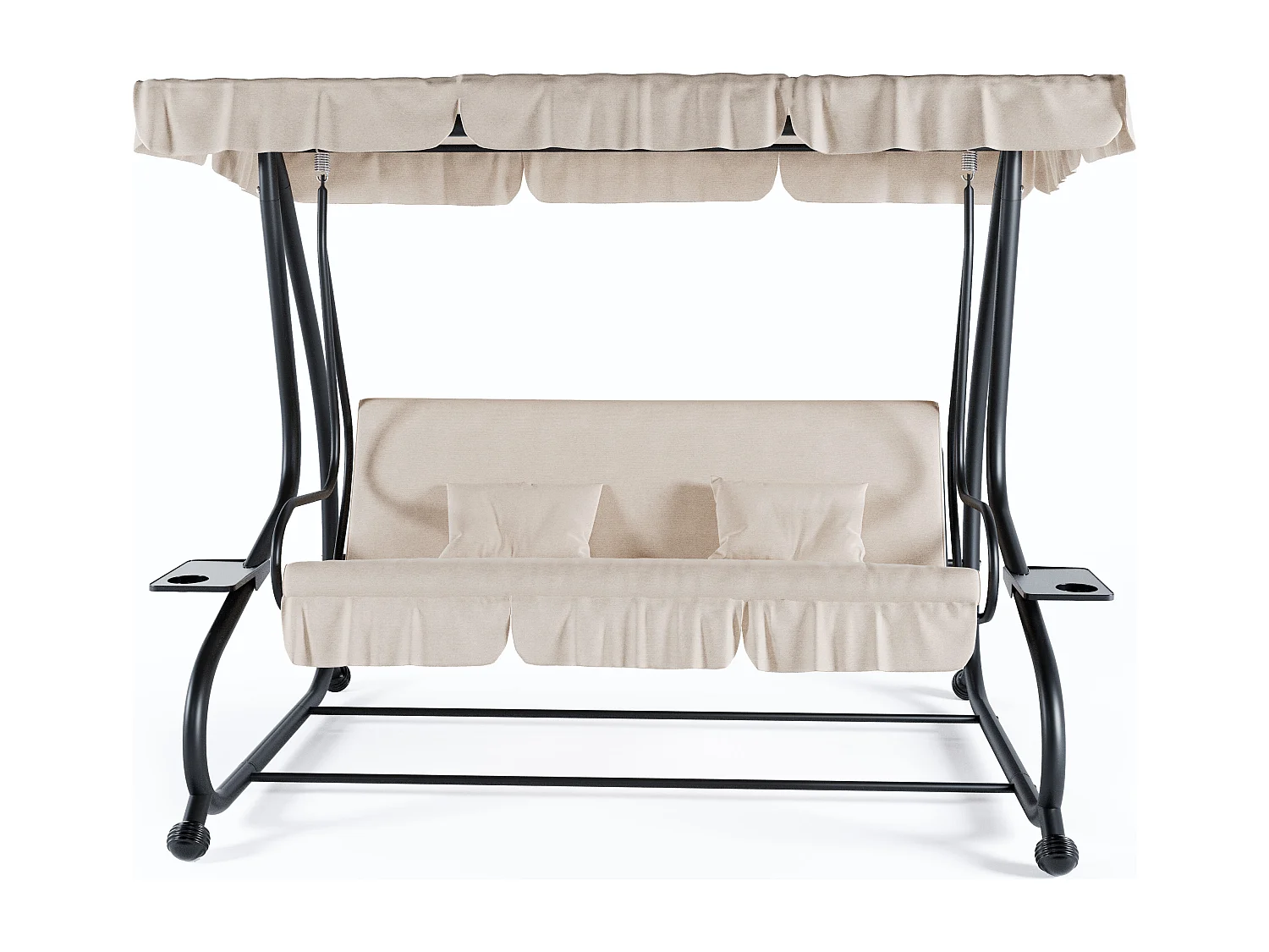 Dondolo 3 Posti Reclinabile Tettuccio Parasole Regolabile Cuscini Imbottiti Diventa Letto Struttura Robusta In Acciaio 200 x 120 x 160 cm Beige