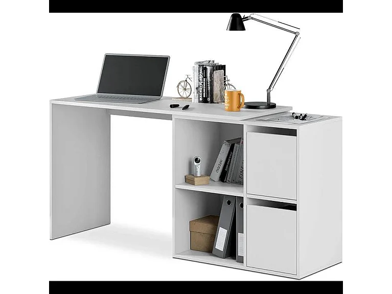 Scrivania Multiposizione Angolare O Dritta Reversibile Con 4 Ripiani Chiusi Vani A Giorno Ufficio Studio Casa Gaming Design Moderno Minimal 152 x 49 x 74 Cm Bianco