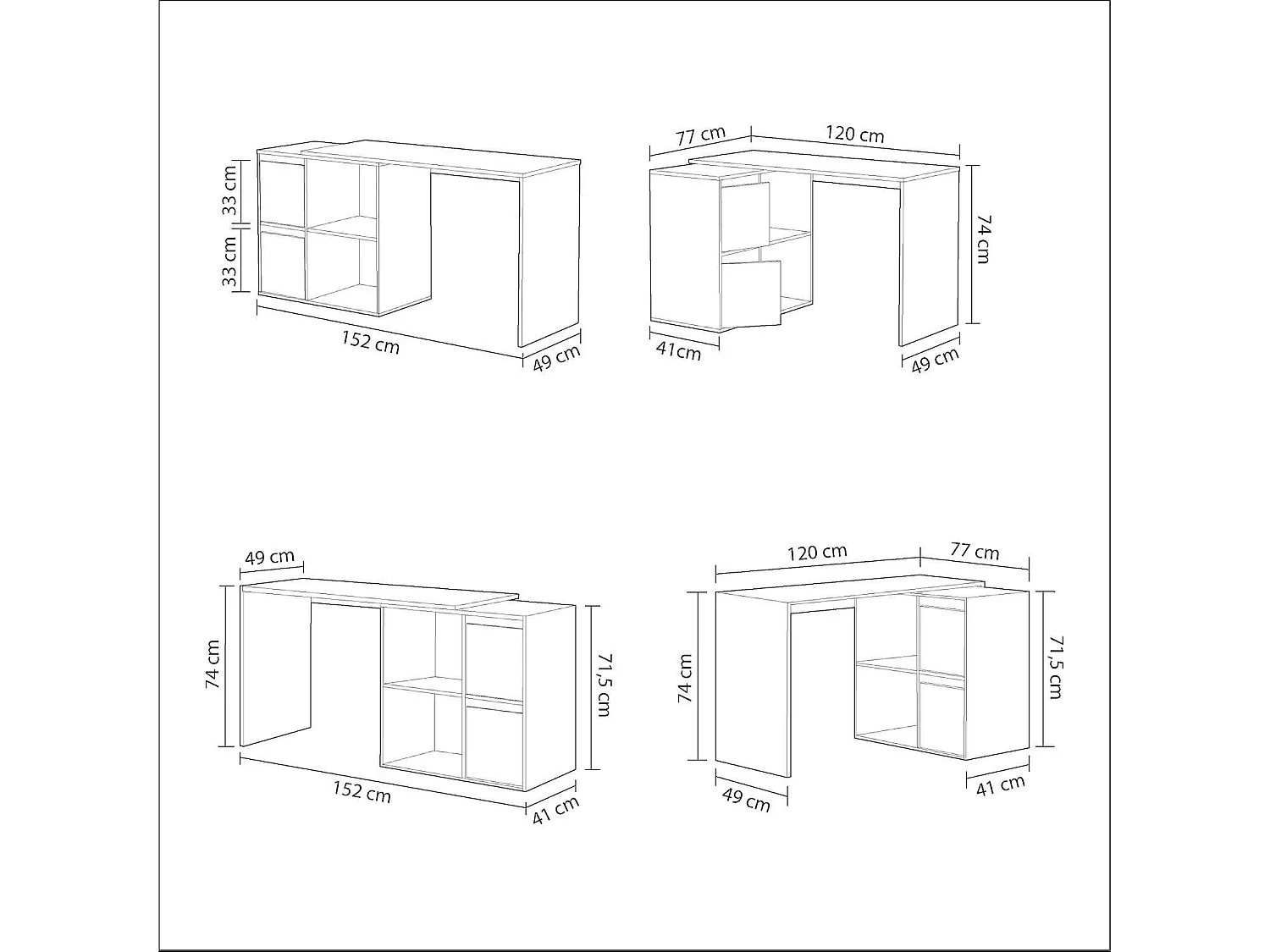 Scrivania Multiposizione Angolare O Dritta Reversibile Con 4 Ripiani Chiusi Vani A Giorno Ufficio Studio Casa Gaming Design Moderno Minimal 152 x 49 x 74 Cm Bianco