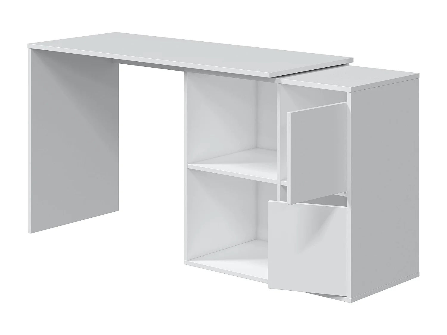 Scrivania Multiposizione Angolare O Dritta Reversibile Con 4 Ripiani Chiusi Vani A Giorno Ufficio Studio Casa Gaming Design Moderno Minimal 152 x 49 x 74 Cm Bianco