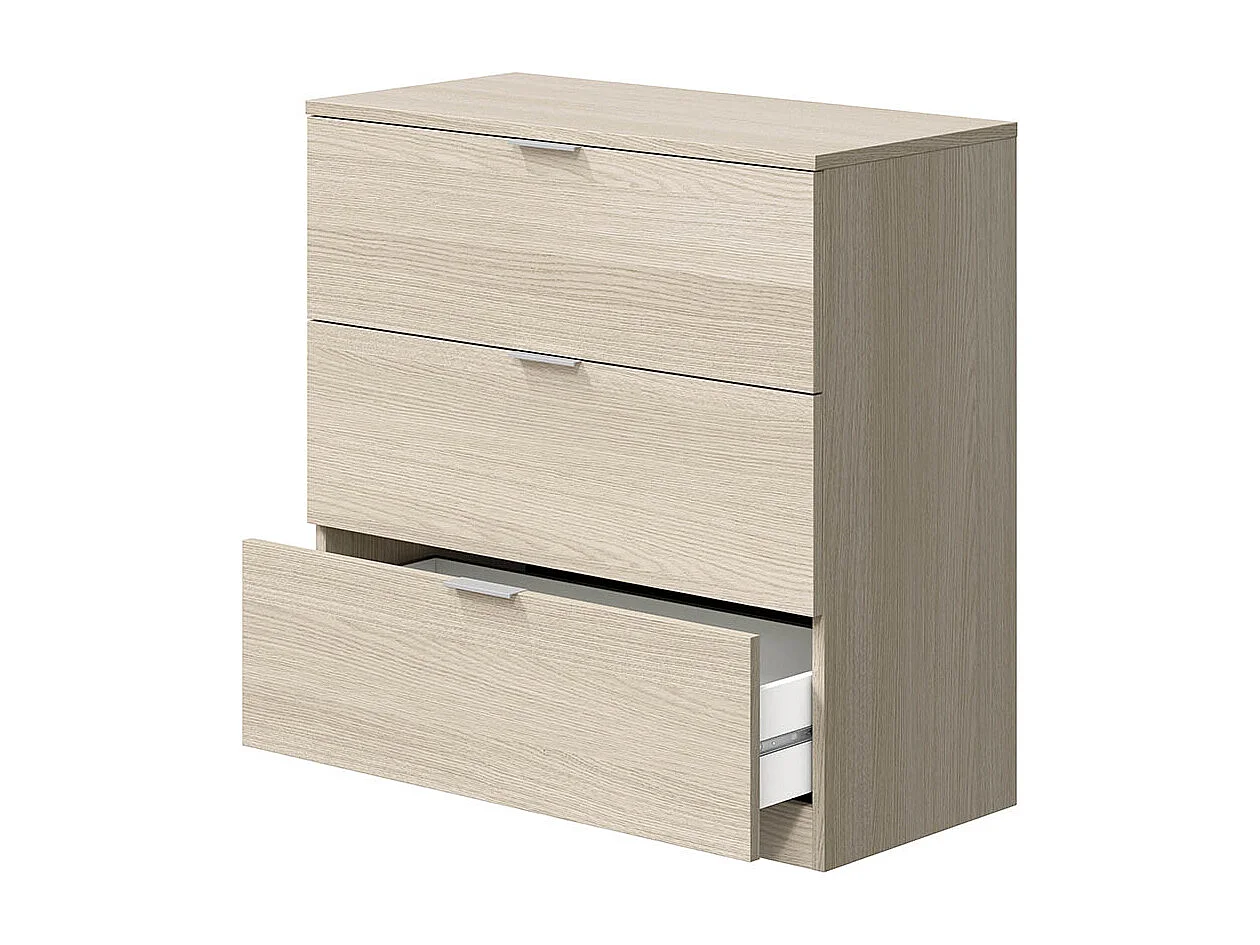 Cassettiera 3 Cassetti Comodino Senza Piedi Comò Mobile Camera da Letto Salvaspazio Finitura Antigraffio Design Minimal Moderno Arredo Casa 77 x 38 x 80 Cm Rovere