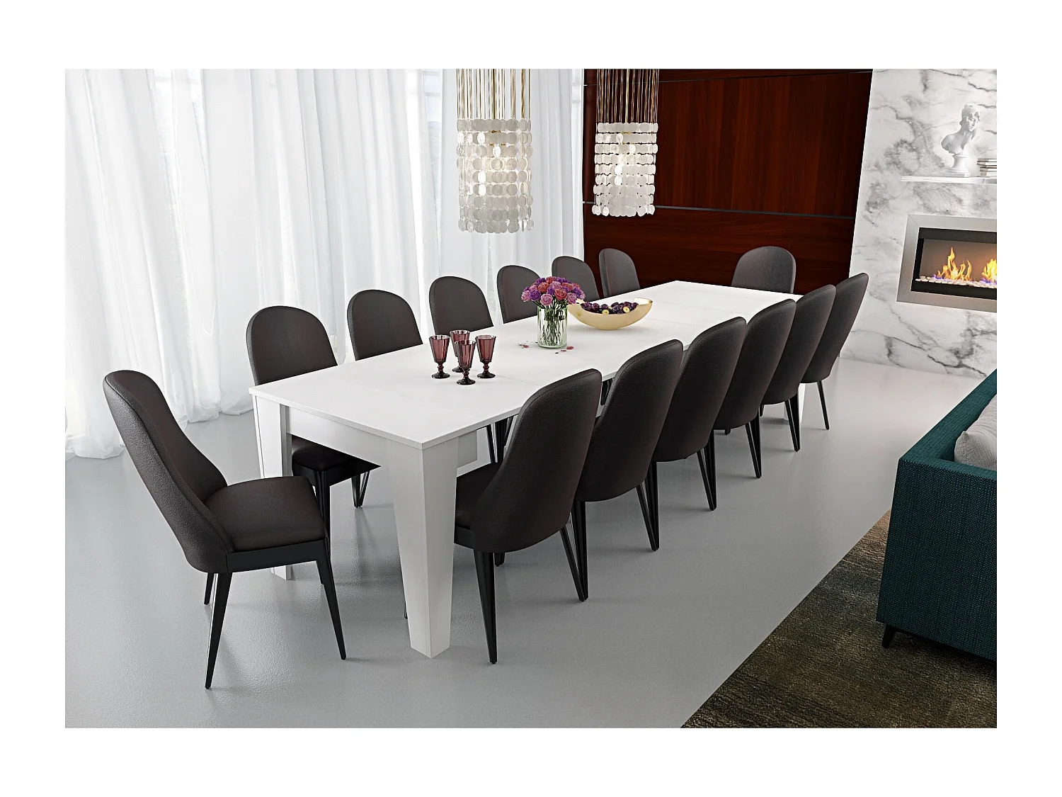 Consolle Allungabile Moderna Tavolo Estensibile Da 54 A 306 cm Con 6 Allunghe Ideale Per 14 posti Guide Metallo Design Per Soggiorno Salotto Cucina Ingresso Bianco