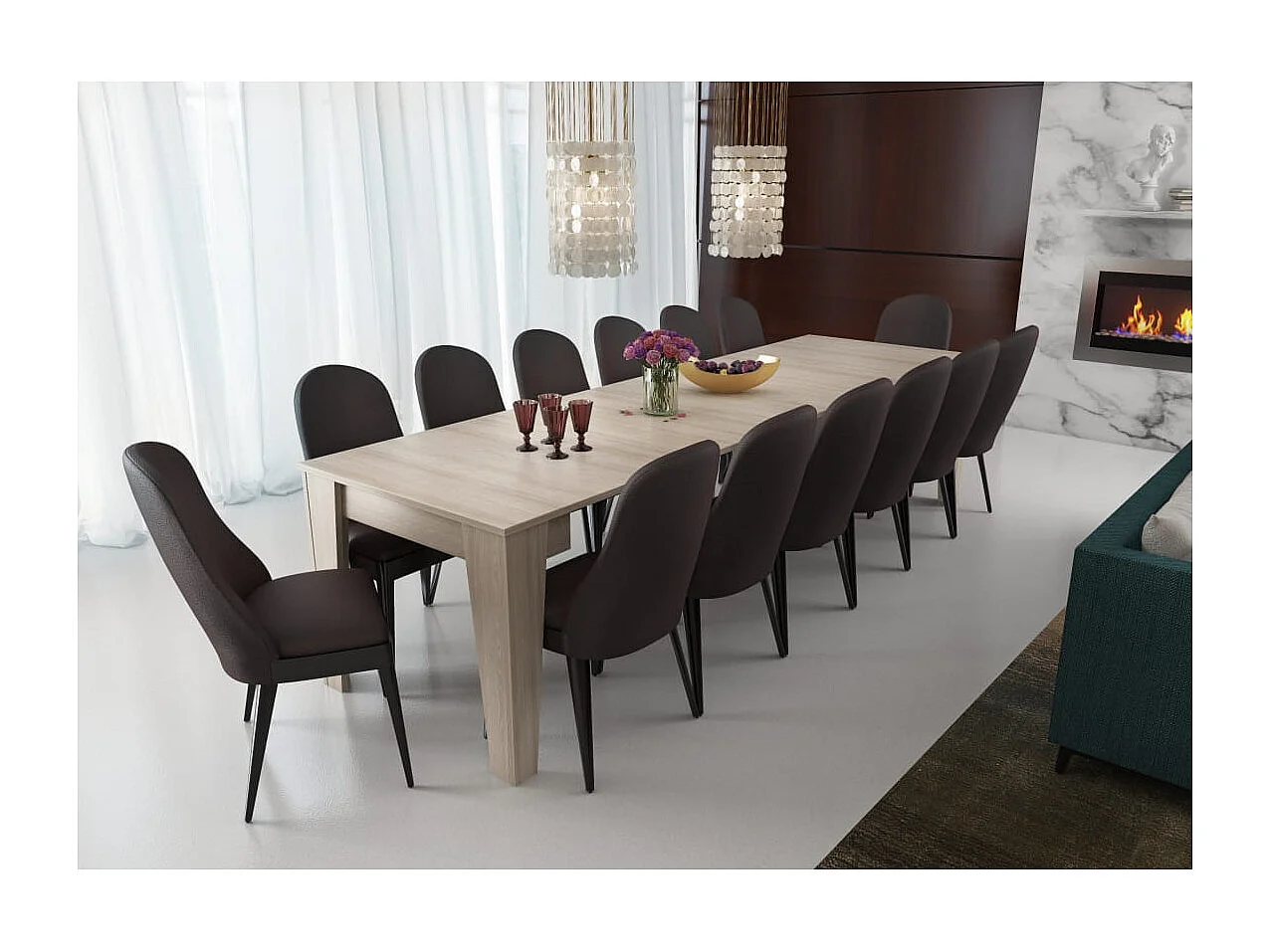 Consolle Allungabile Moderna Tavolo Estensibile Da 54 A 306 cm Con 6 Allunghe Ideale Per 14 posti Salvaspazio Guide In Metallo Design Per Soggiorno Salotto Rovere