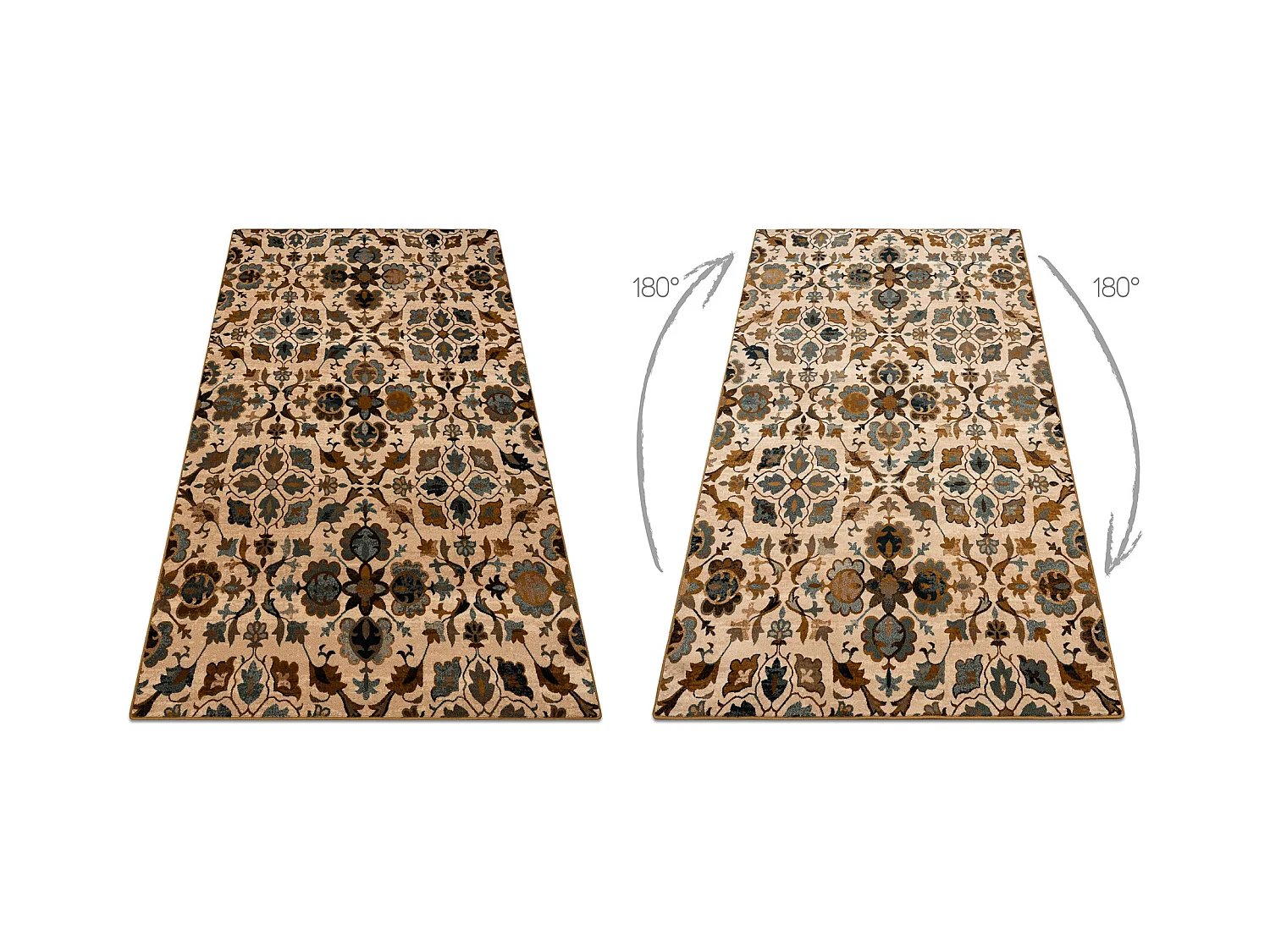 Tapis en laine OMEGA AMALFI fleurs kamel marron  200x300 cm