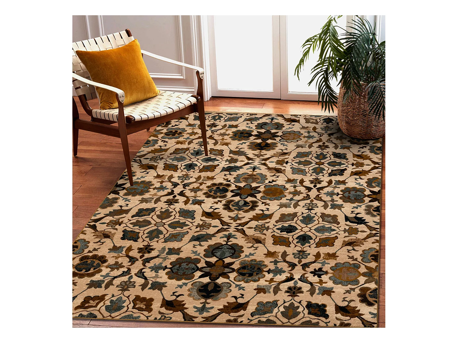 Tapis en laine OMEGA AMALFI fleurs kamel marron  170x235 cm