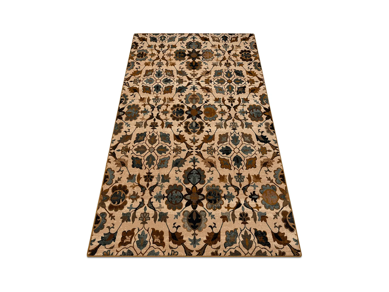 Tapis en laine OMEGA AMALFI fleurs kamel marron  170x235 cm