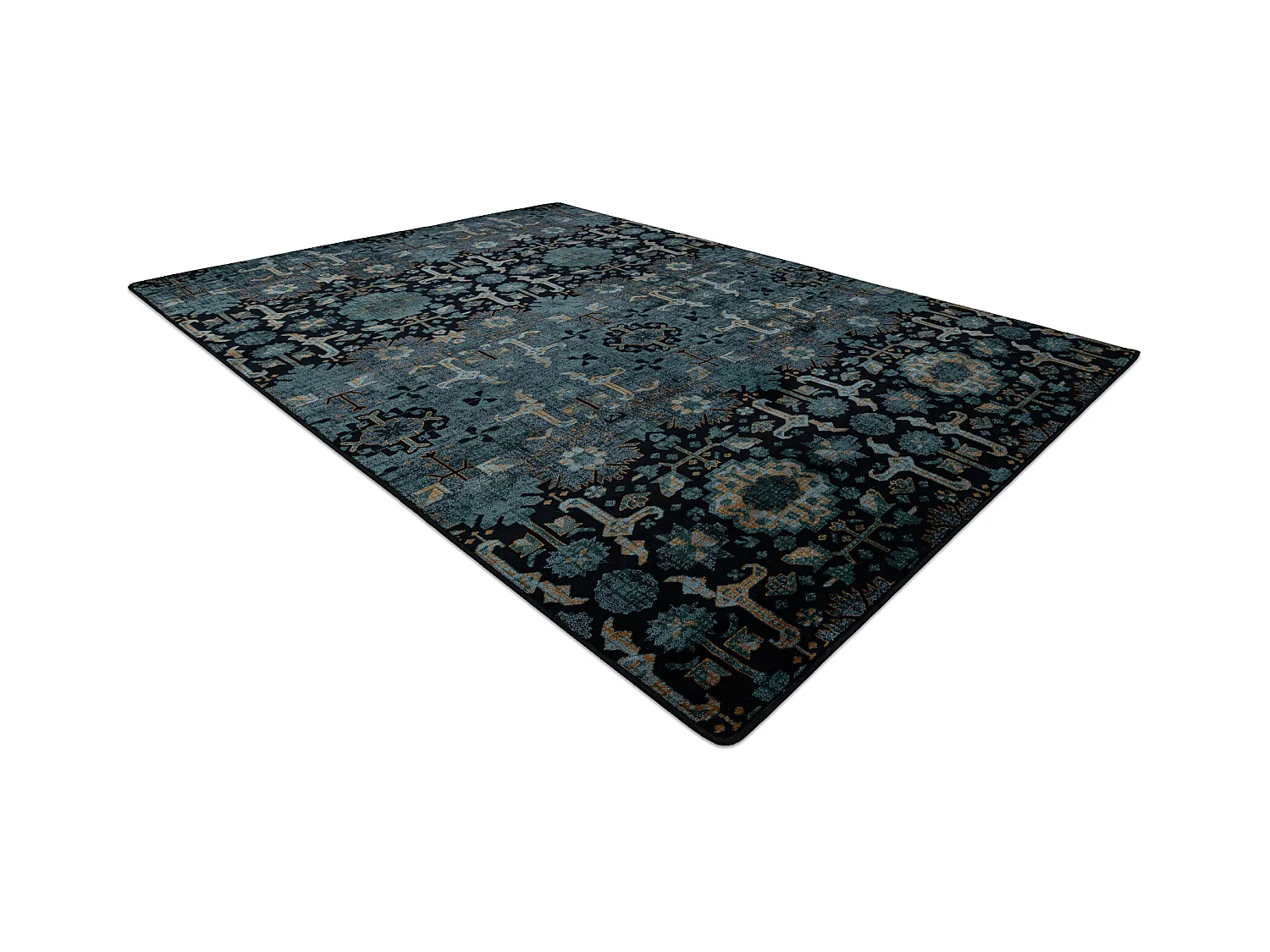 Tapis en laine OMEGA KARAJA fleurs bleu foncé 200x300 cm