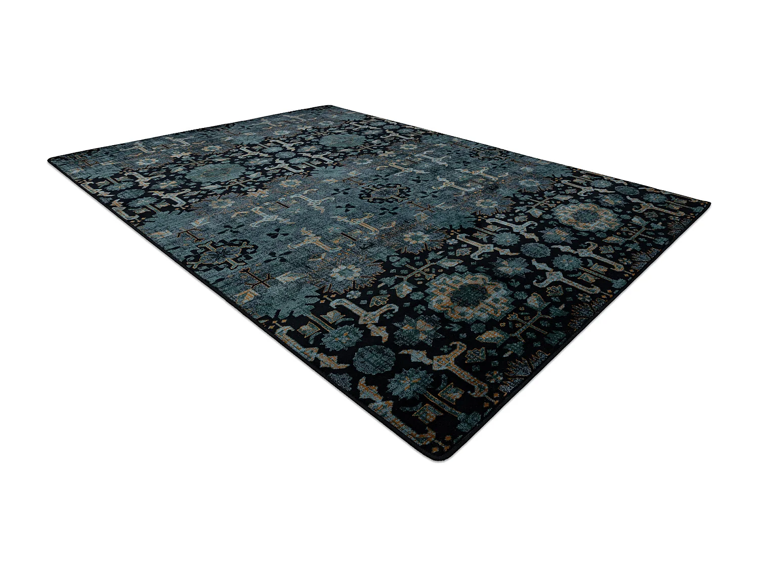 Tapis en laine OMEGA KARAJA fleurs bleu foncé 200x300 cm