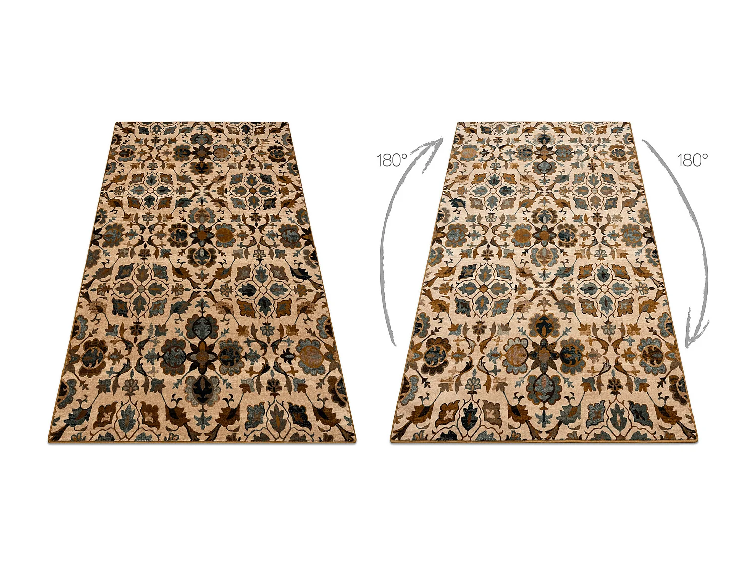 Tapis en laine OMEGA AMALFI fleurs kamel marron  235x350 cm