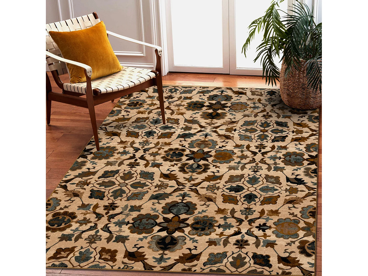 Tapis en laine OMEGA AMALFI fleurs kamel marron  235x350 cm