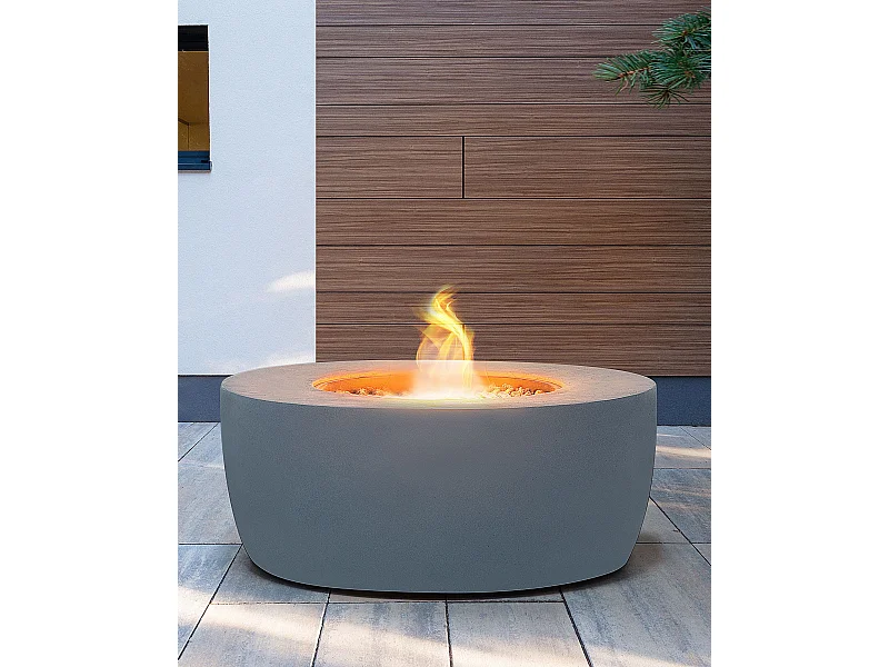 Stilvolle Feuerstelle Leichtbeton/Edelstahl dunkelgrau rund Modern Indus