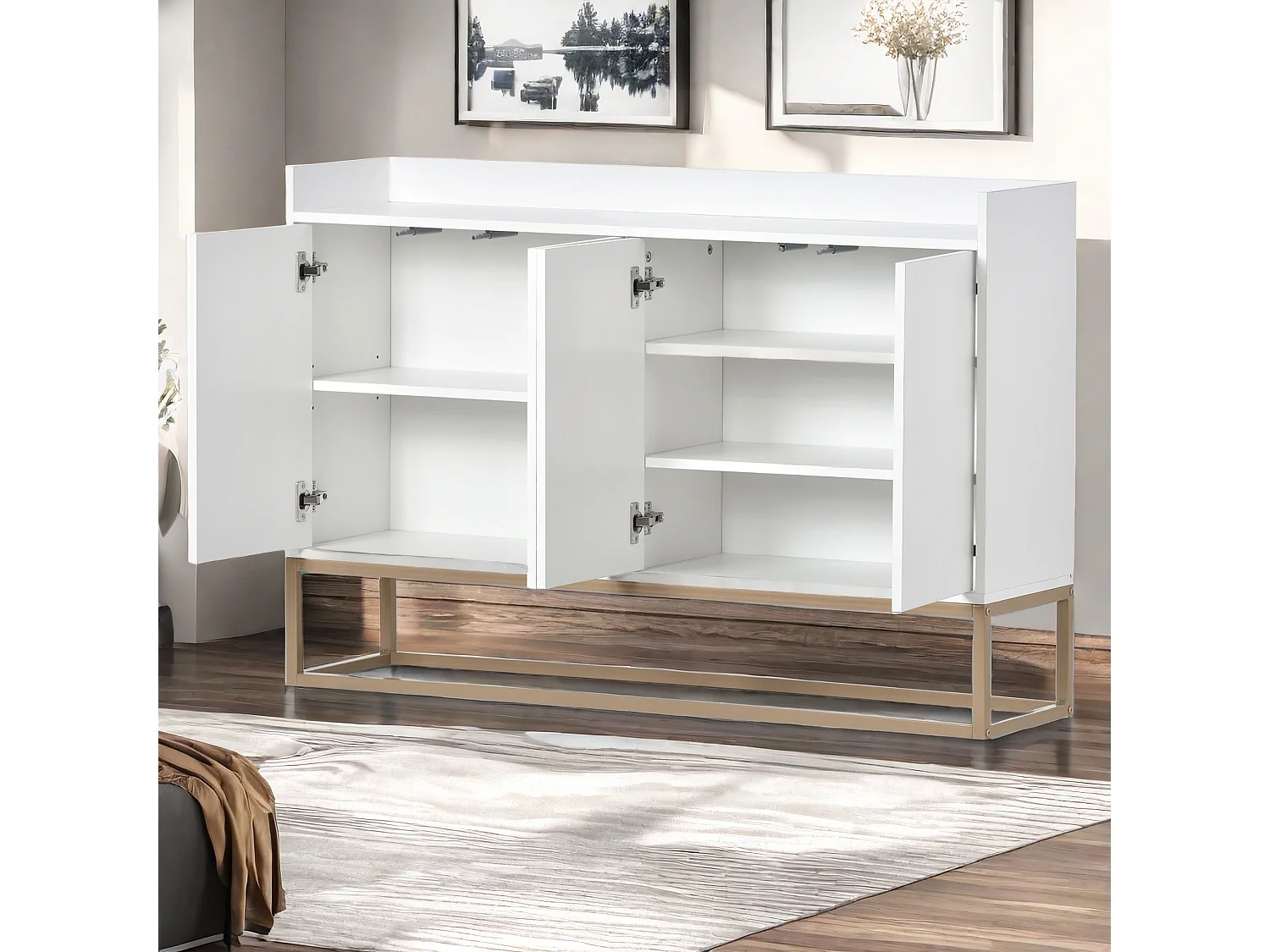 Buffet, Bahut, Buffet bas avec 4 Portes, Meuble de Rangement, Buffet Salon, Commode Moderne, 120x30x80cm, Blanc