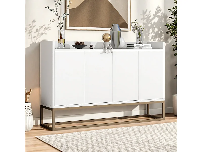 Buffet, Bahut, Buffet bas avec 4 Portes, Meuble de Rangement, Buffet Salon, Commode Moderne, 120x30x80cm, Blanc