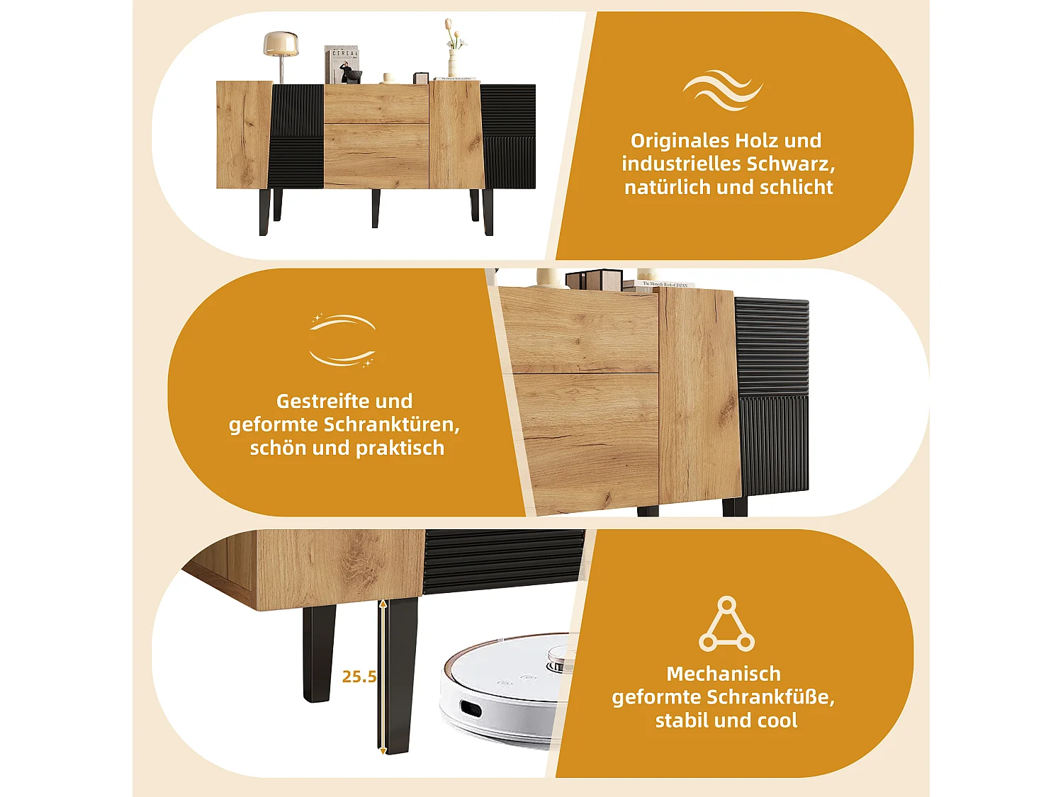 Buffet - Panneaux de particules - Buffet 4 portes + 2 tiroirs - 140x40x70 cm - Buffet Bahut pour salon - Meuble de rangement