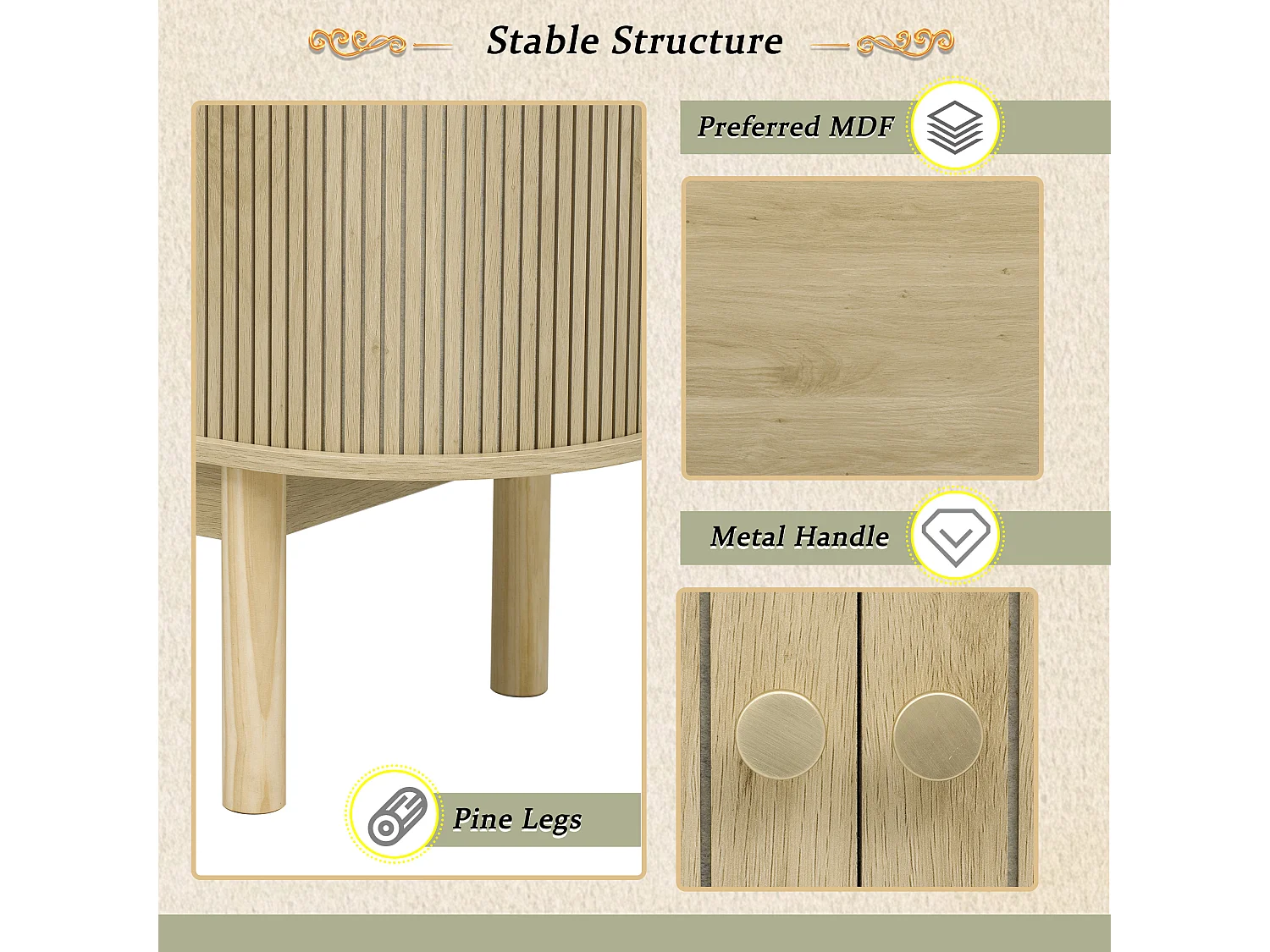 Buffet Bahut 138x43x75cm - 2 Portes coulissante - Pieds en pin - Buffet bahut salon/cuisine - Vintage - Etagère Réglable