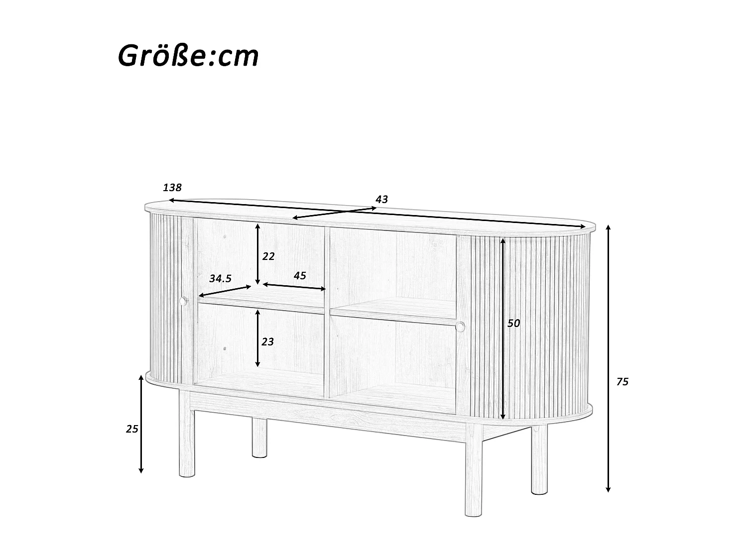 Buffet Bahut 138x43x75cm - 2 Portes coulissante - Pieds en pin - Buffet bahut salon/cuisine - Vintage - Etagère Réglable