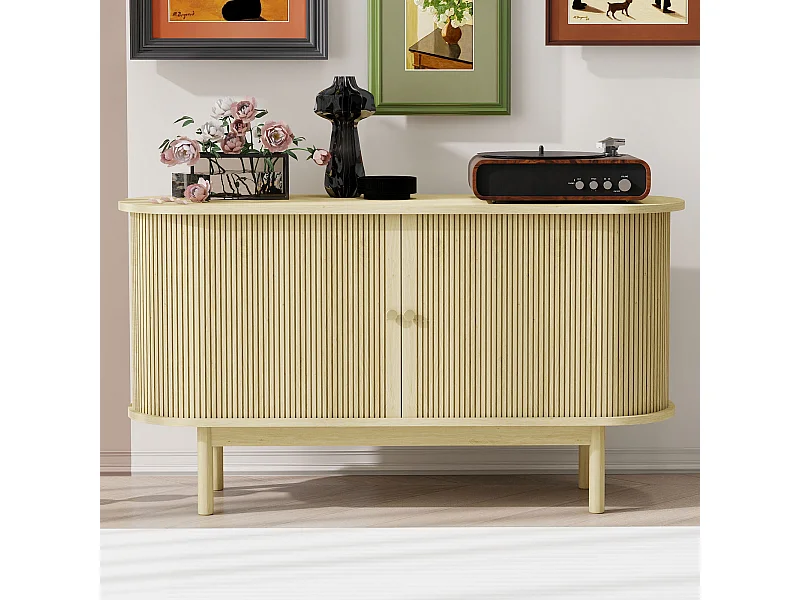 Buffet Bahut 138x43x75cm - 2 Portes coulissante - Pieds en pin - Buffet bahut salon/cuisine - Vintage - Etagère Réglable