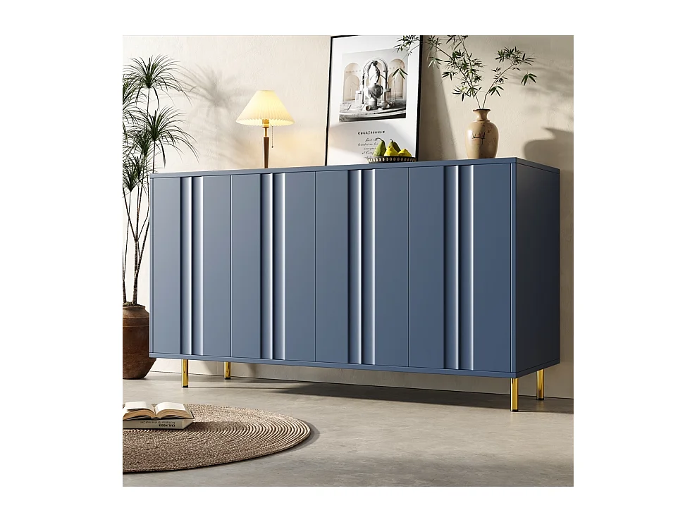 Meuble bas de rangement, Buffet moderne, buffet bahut salon avec 4 portes, pieds en métal, Bleu, 140x40x85.9 cm