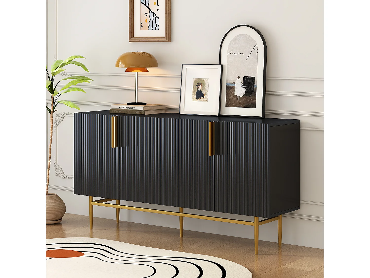 Buffet avec 4 Portes Buffet de Salon Meuble de Rangement Armoire de Cuisine 152.5x40.5x80cm Buffet Salle à manger