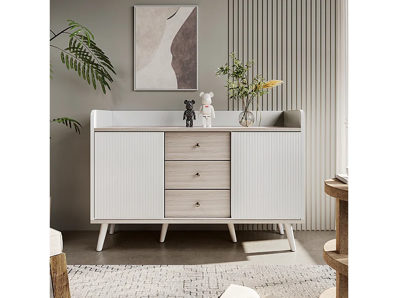 Buffet avec 3 tiroirs 2 portes, Bahut de salle à manger/chambre, Buffet bahut de salon moderne, 117.5x40x80 cm, Blanc