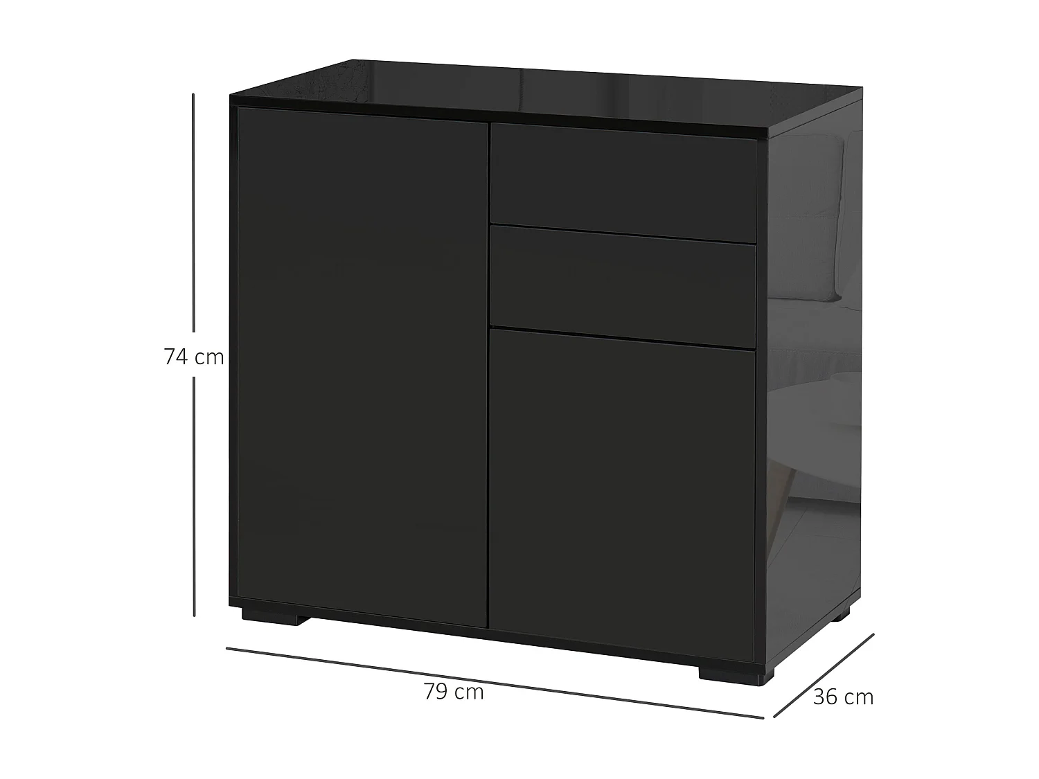 Buffet Bahut Moderne Meuble de Rangement 2 Tiroirs 2 Portes 117x36x74 cm Noir Meuble Bas Buffet Bahut de Salon/cuisine
