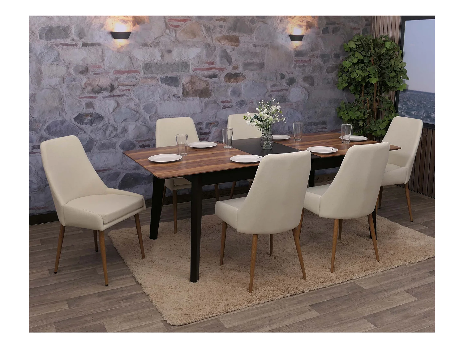 Chaise de salle à manger MCW-O27 (lot de 6),  beige