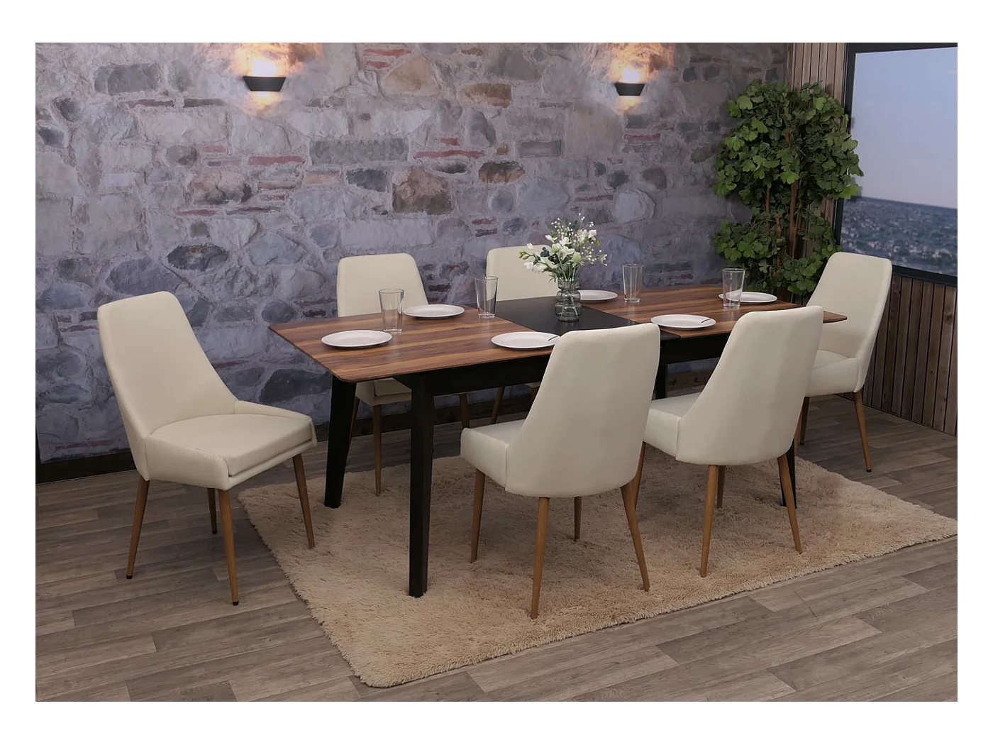 Chaise de salle à manger MCW-O27 (lot de 6),  beige