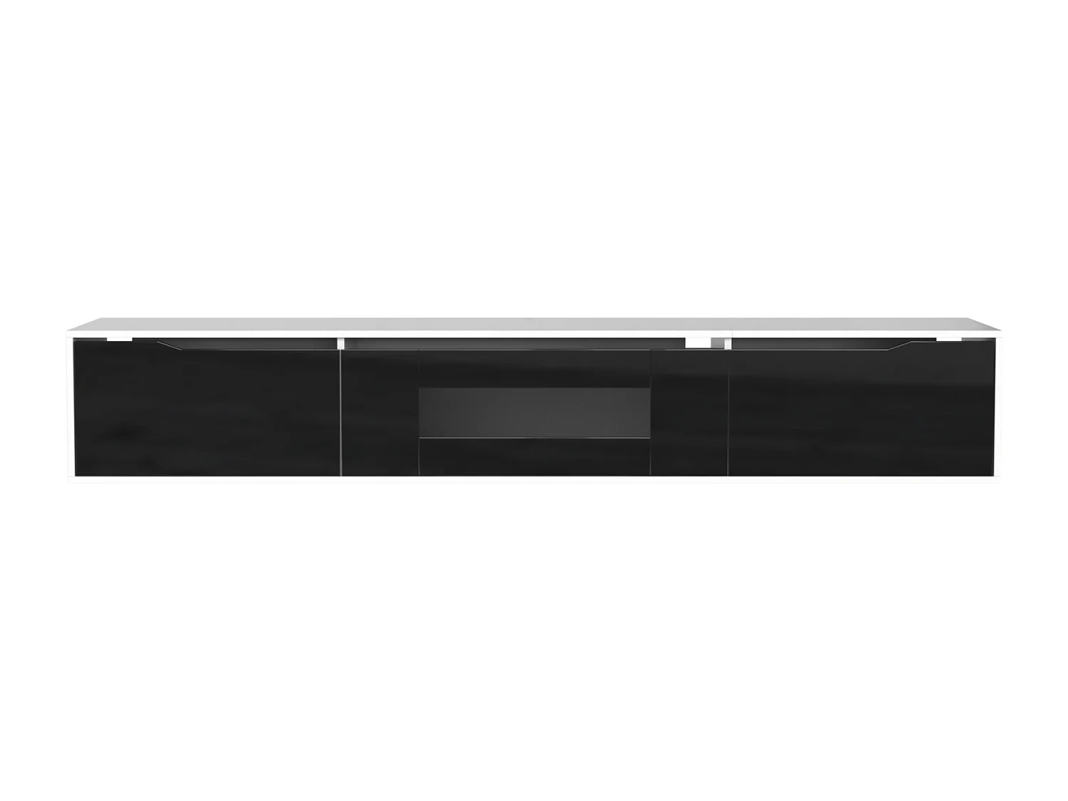 Meuble TV Moderne Blanc Noir Brillant avec LED 180 x 35 x 30 cm