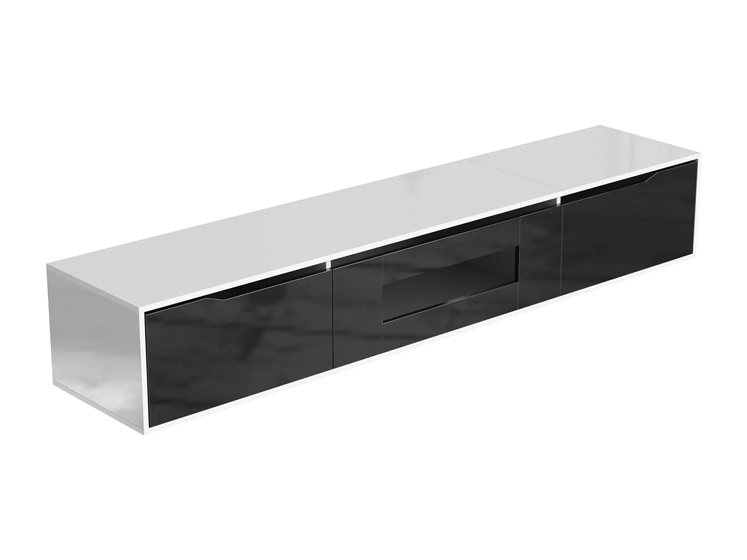 Meuble TV Moderne Blanc Noir Brillant avec LED 180 x 35 x 30 cm