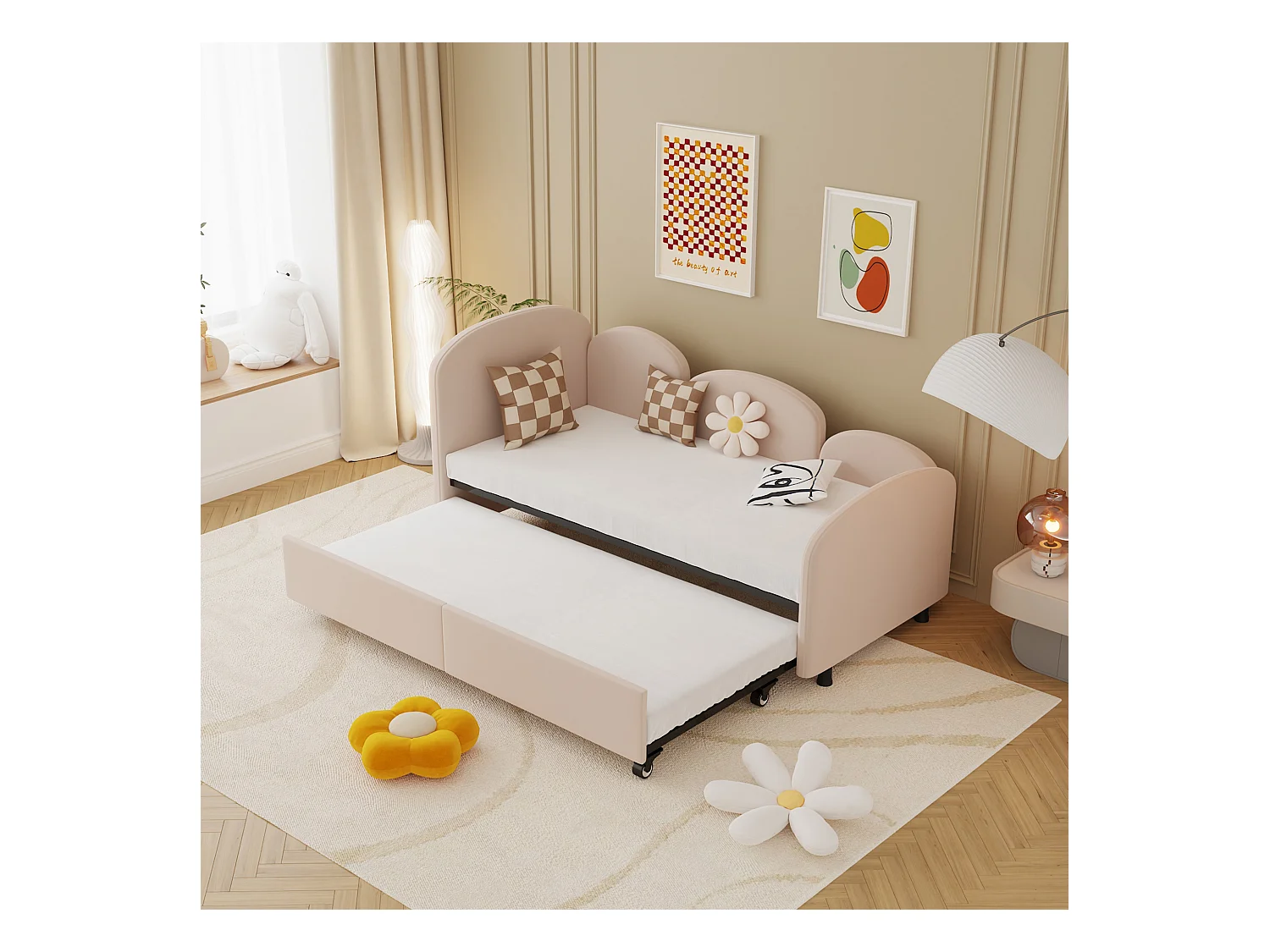 Lit gigogne 90x200 cm, Canapé-lit extensible, Lit 2 places convertible avec sommier à lattes, Velours, Lit simple