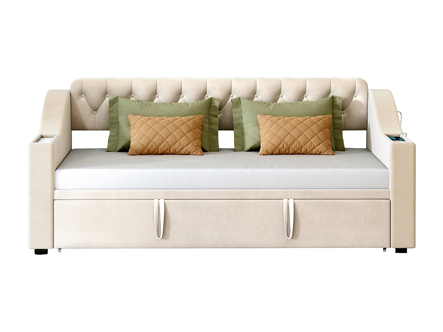 Lit Gigogne 90/180x190 cm,Lit 2 places convertible,Lit banquette,Canapé-lit rembourré extensible avec USB,Velours