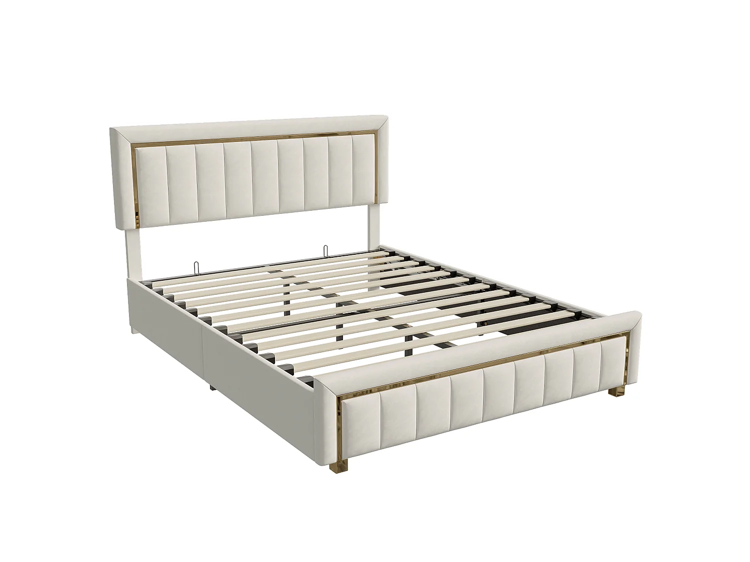 Letto Contenitore 160x200 cm Velluto Beige con Testiera Imbottita e Contenitore, Design Scandinavo Contemporaneo, Capacità 250 kg, Senza Materasso