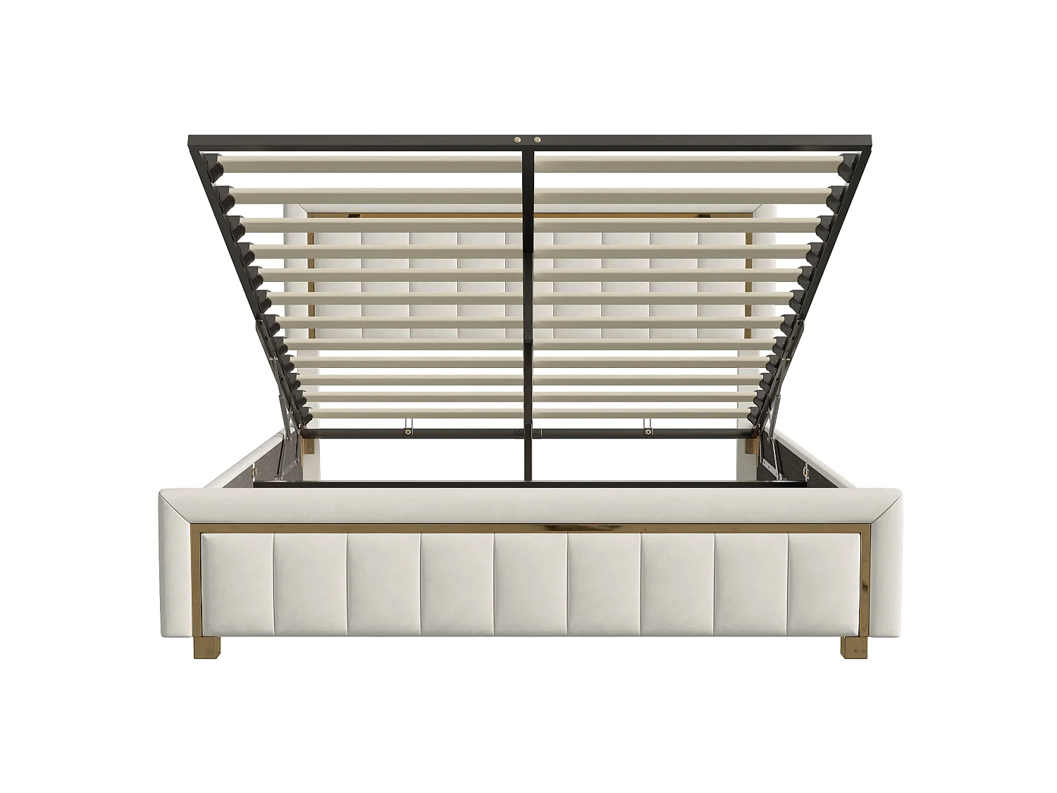 Letto Contenitore 160x200 cm Velluto Beige con Testiera Imbottita e Contenitore, Design Scandinavo Contemporaneo, Capacità 250 kg, Senza Materasso