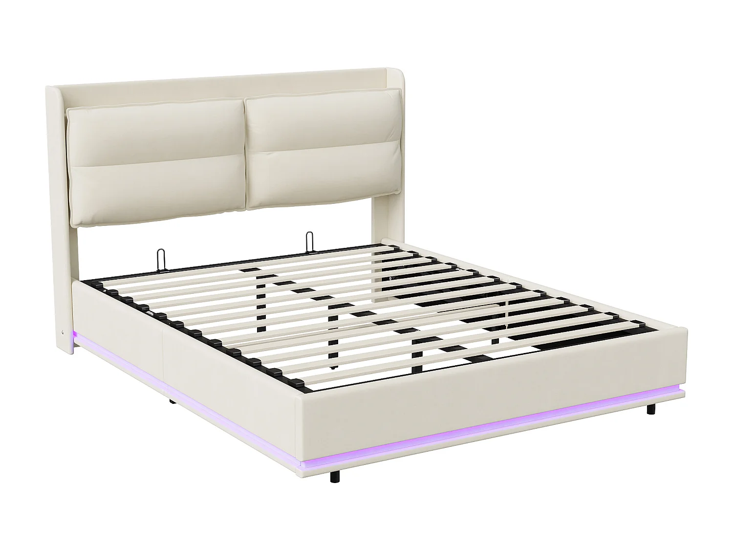 Letto Matrimoniale con Contenitore 160x200 cm con Luci LED - Velluto Beige - Testiera Imbottita Ergonomica - Stile Scandinavo