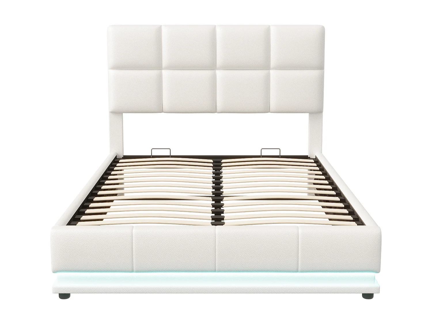 Lit Coffre - Lit Adulte pour Double 140x190 cm avec lumineuse LED - Coffre de rangement - Sommier inclus - PU Blanc