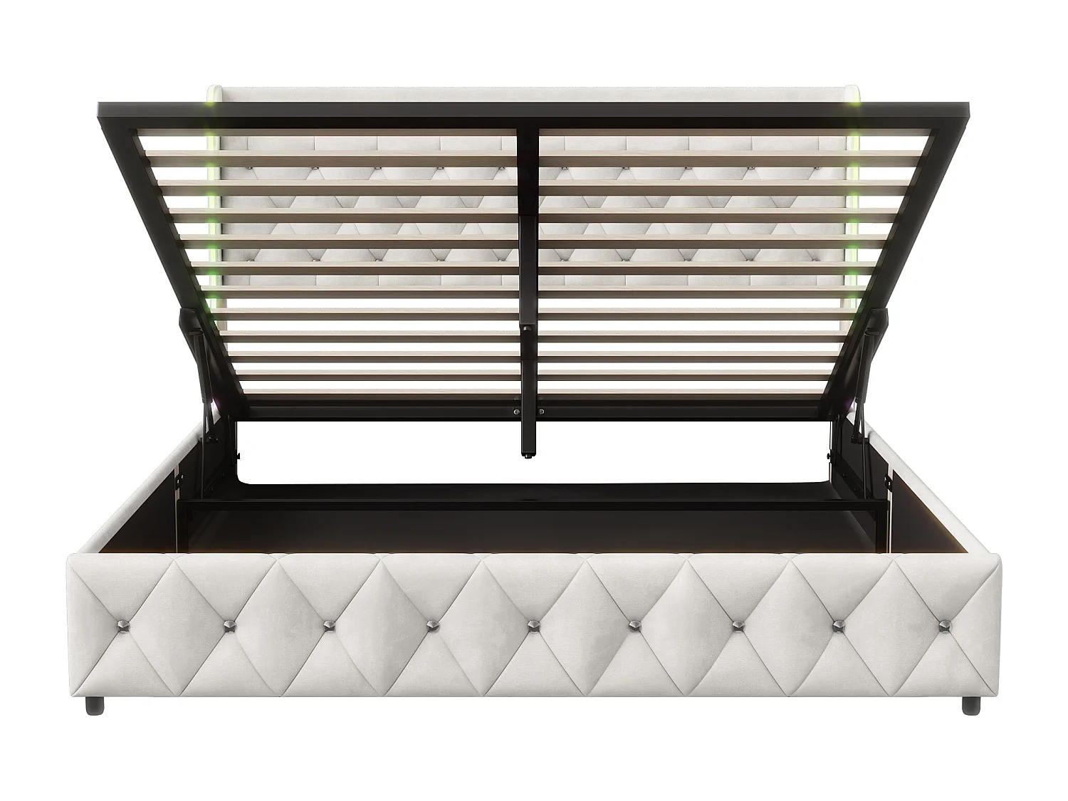 Łóżko Skrzyniowe 140x200 cm Dla Dorosłych Beżowy Aksamit z Wbudowanym LED, Stelażem Listwowym i Hydraulicznym Schowkiem