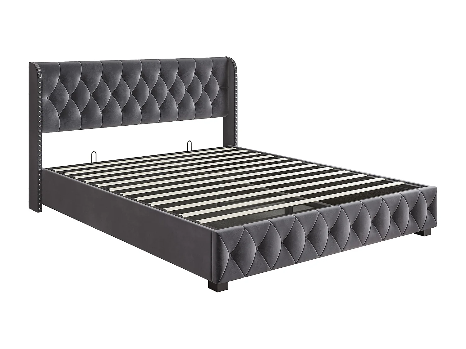 lit coffre 160x200 cm,lit160x200 avec sommier,lit adulte,lit double capitonné avec levier hydraulique,velours