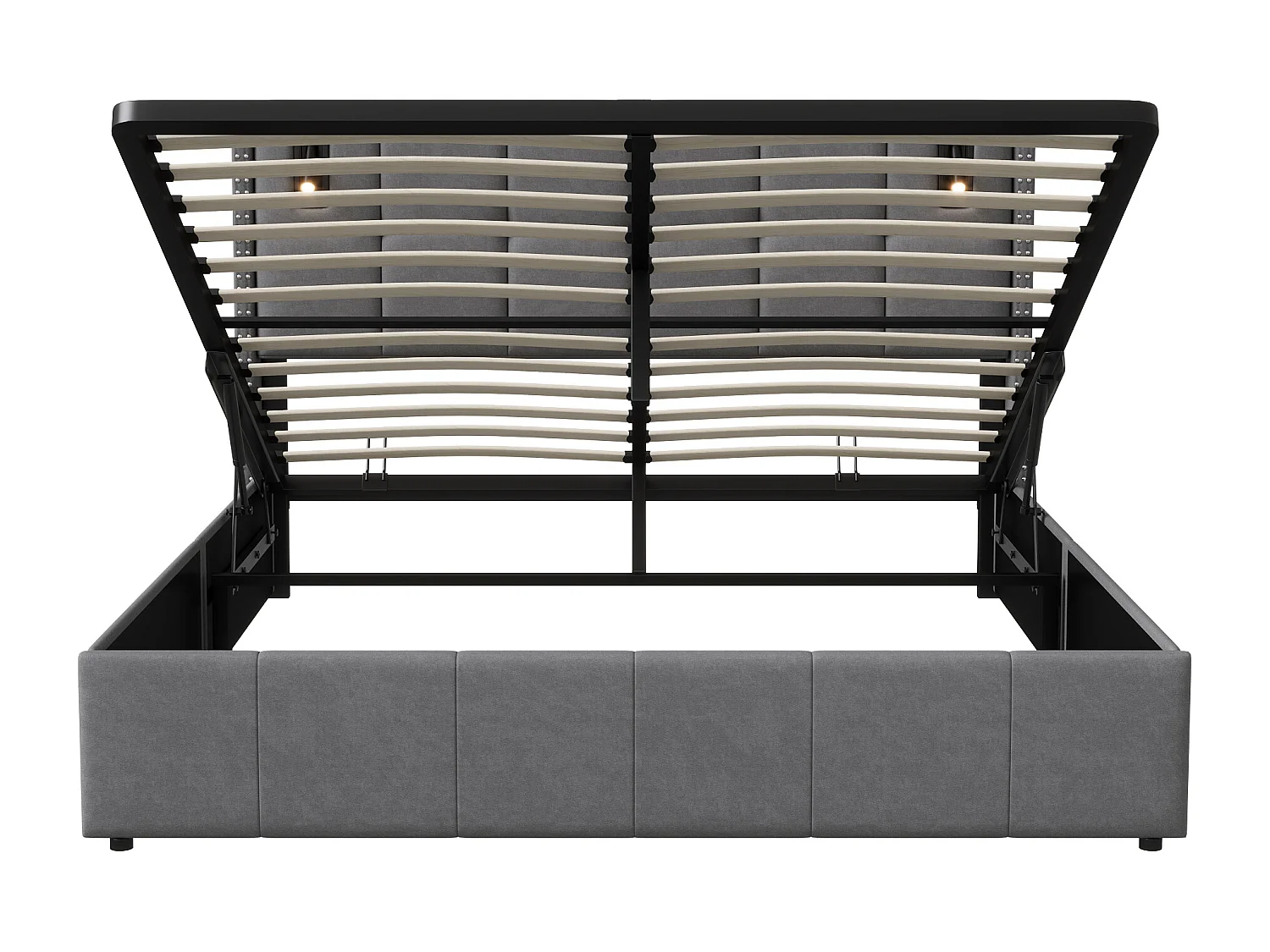 Cama doble con almacenamiento 140x200 cm con lámparas de lectura LED, terciopelo, gris, estilo escandinavo