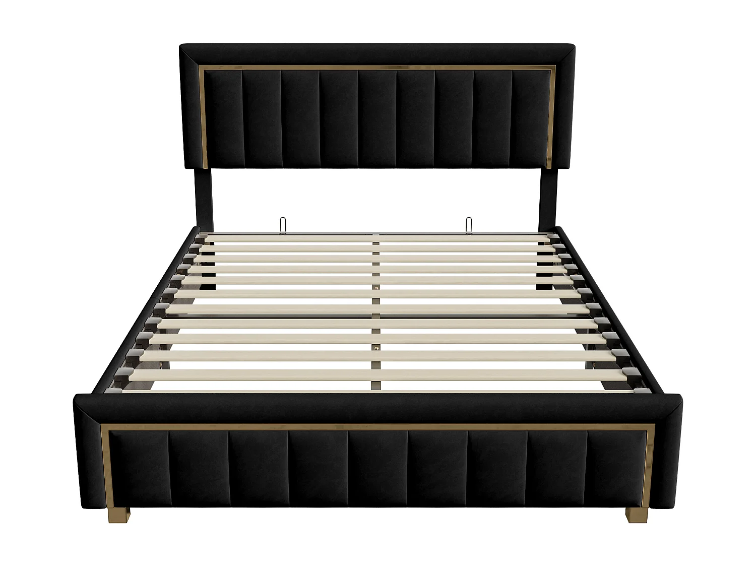 Lit 160x200 cm avec sommier, Lit Coffre 160 x 200, Lit rembourré double, Lit Adulte avec Hydraulique Rangement, Noir