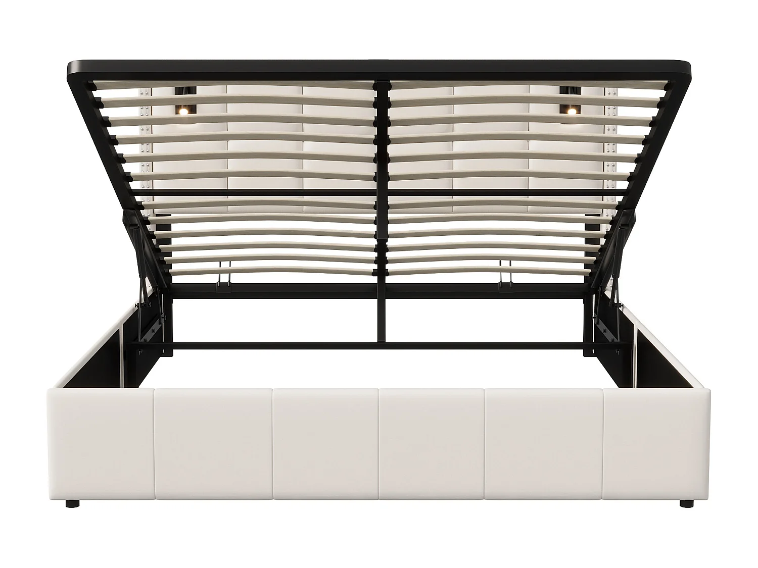 Tweepersoons Opbergbed 140x200 cm Beige Fluweel met Hydraulische Opbergruimte, LED Leeslamp en Koperen Nieten Decoratie