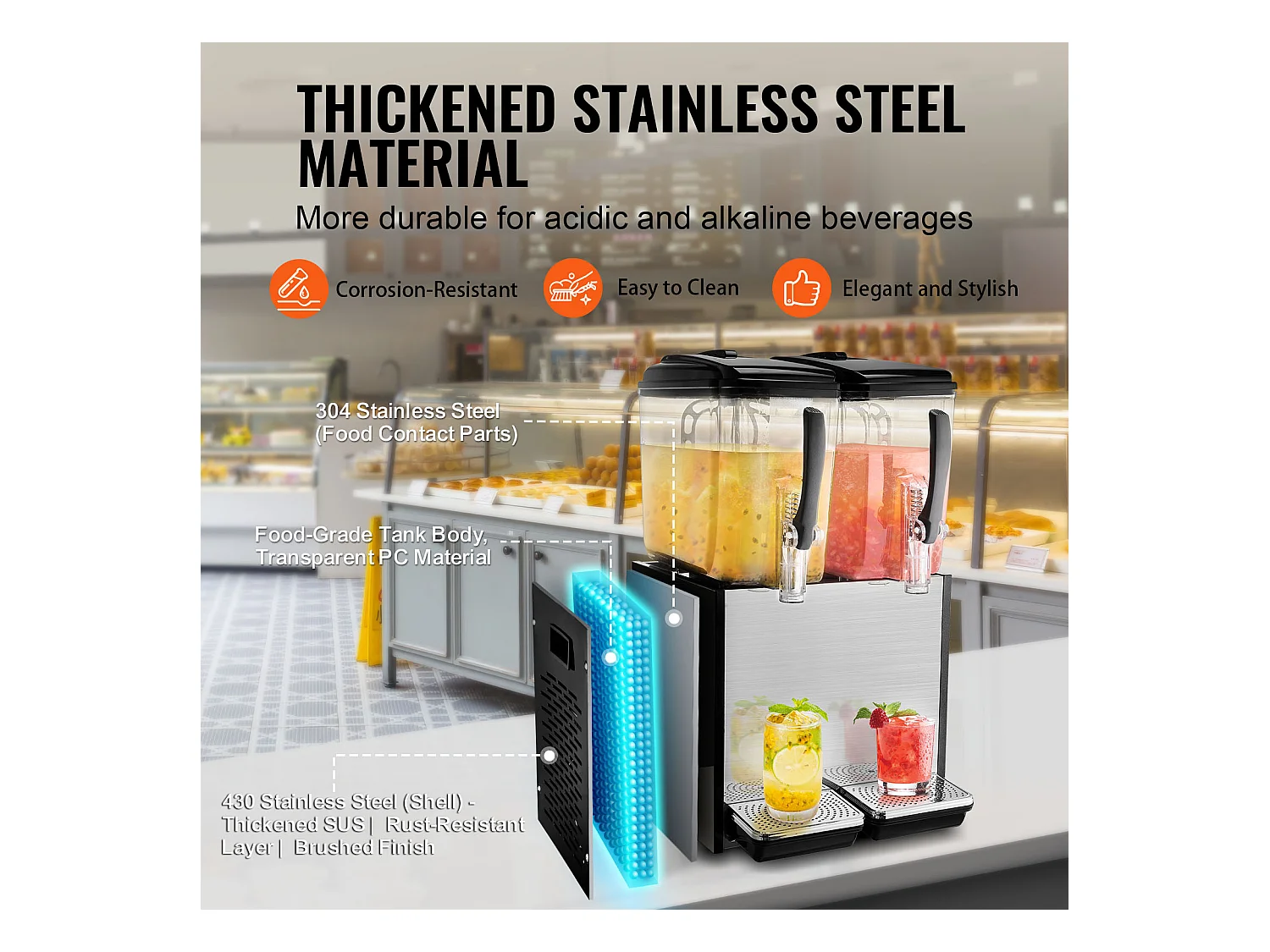 Distributore di Bevande Commerciale SucceBuy 12 L x 2 Serbatoi, Distributore di Bevande Ghiacciate e Succhi Freddi