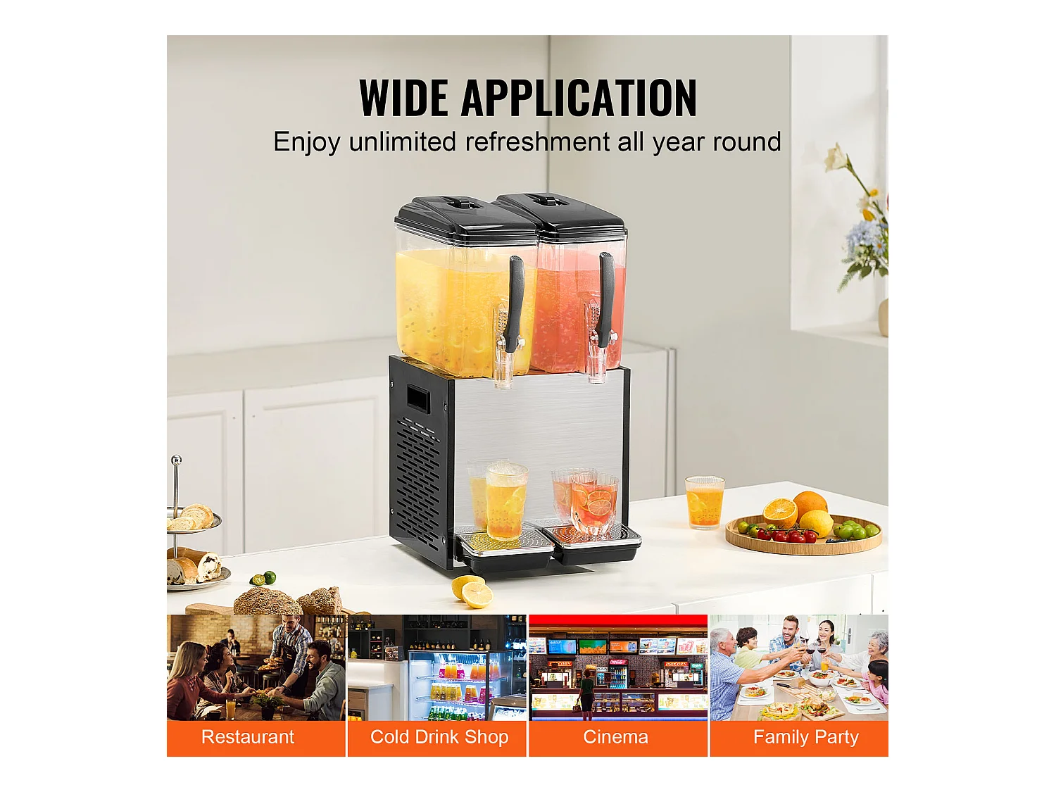 Distributore di Bevande Commerciale SucceBuy 12 L x 2 Serbatoi, Distributore di Bevande Ghiacciate e Succhi Freddi