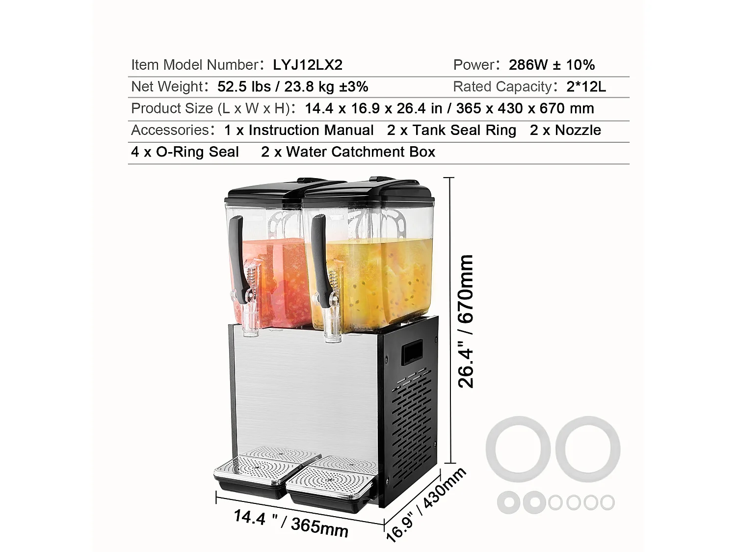 Distribuidor de Bebidas Comerciales SucceBuy 12 L x 2 Depósitos, Distribuidor de Bebidas Heladas y Jugos Fríos