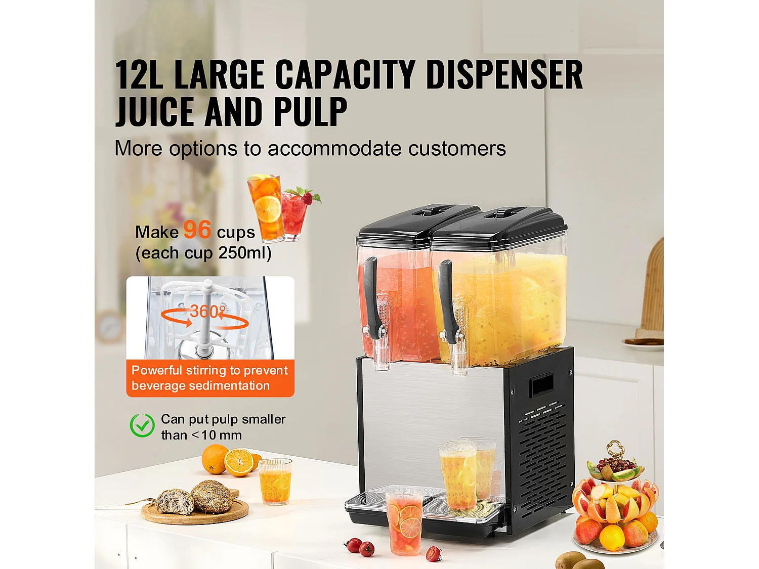 Distribuidor de Bebidas Comerciales SucceBuy 12 L x 2 Depósitos, Distribuidor de Bebidas Heladas y Jugos Fríos