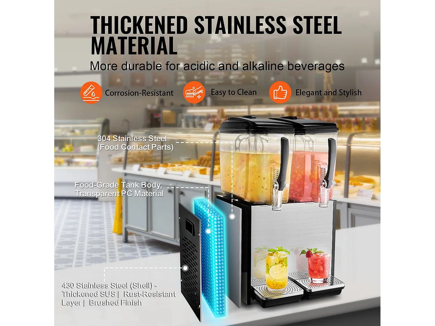 Distribuidor de Bebidas Comerciales SucceBuy 12 L x 2 Depósitos, Distribuidor de Bebidas Heladas y Jugos Fríos