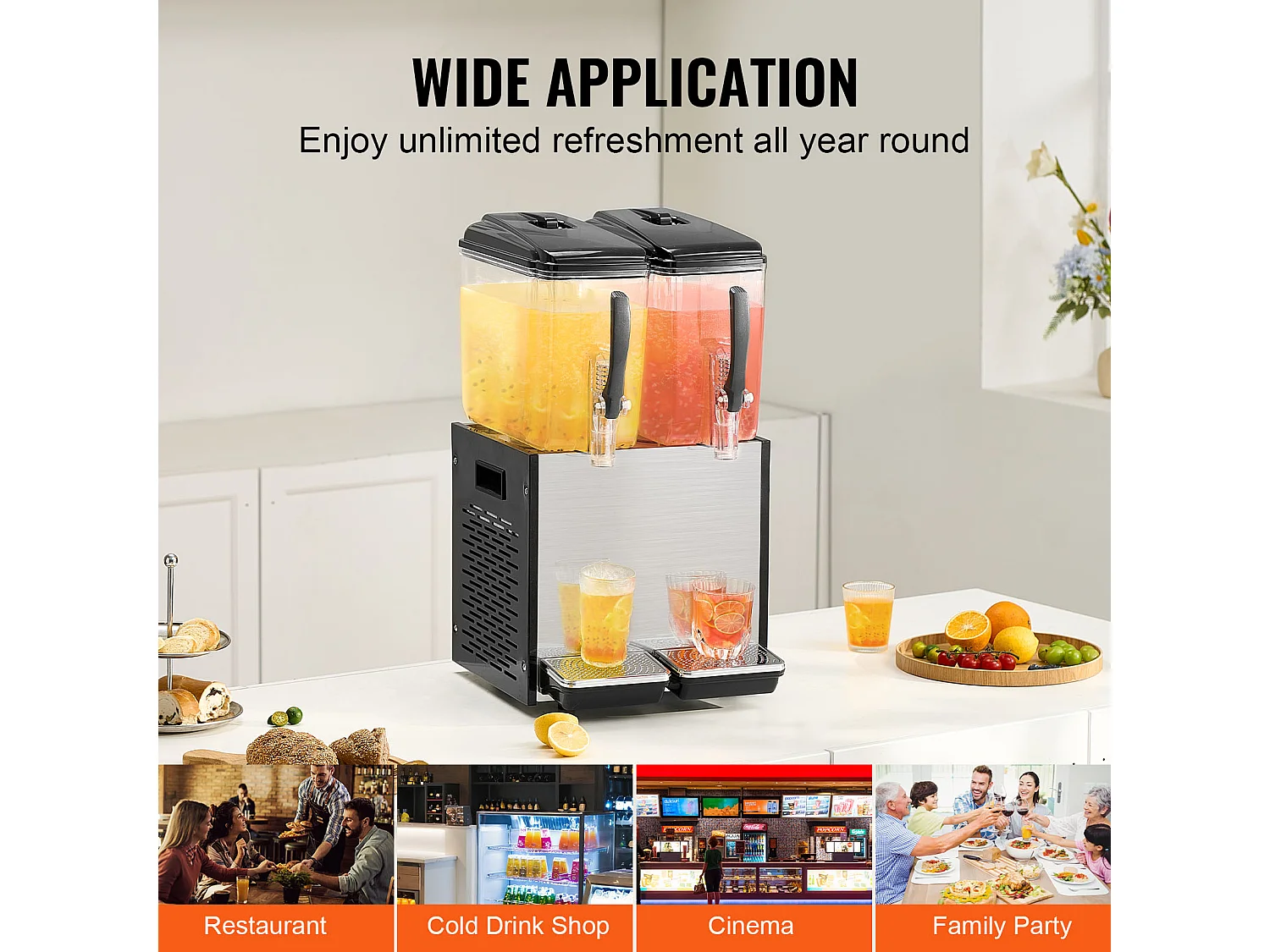 Distribuidor de Bebidas Comerciales SucceBuy 12 L x 2 Depósitos, Distribuidor de Bebidas Heladas y Jugos Fríos