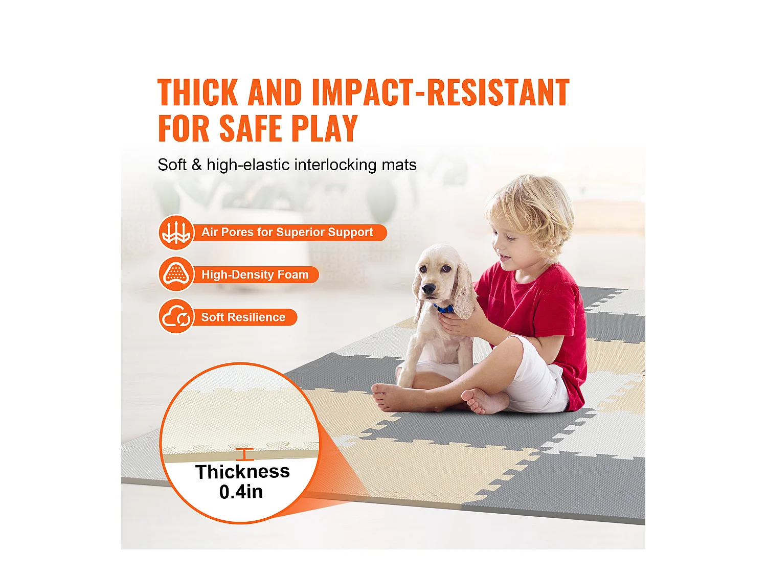 Tapis de Sol à Emboîtement, SucceBuy Tapis de Jeu Puzzle en Mousse pour Enfants, 1 cm, 16 Pièces de Tuiles Souples EVA Emboîtables